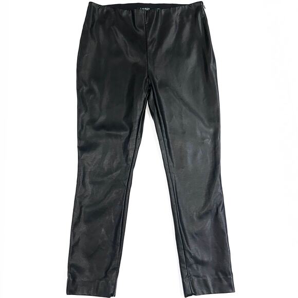 Lauren Ralph Lauren Black Faux Leather Straight Leg Pants Size 12 - Picture 1 of 14